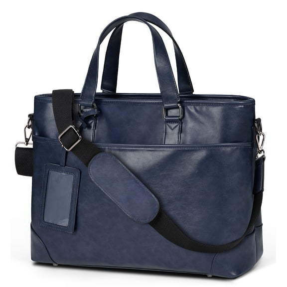 RAINSMORE Leather Laptop Briefcase for Men 15.6-inch Laptop Messenger Bags Waterproof Vintage Mens Briefcase for Computer Office Work Satchel Bag,Navy