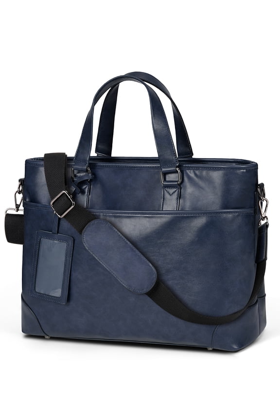 Leather Laptop Briefcase for Men 15.6-inch Laptop Messenger Bags Waterproof Vintage Mens Briefcase for Computer Office Work Satchel Bag,Navy