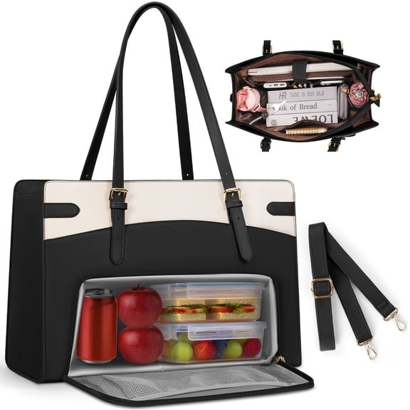 RAINSMORE Lunch Tote Bag for Women,15.6-inch Laptop Bag for Work with Insulated Lunch Compartment 2 in 1 Lunch Tote Large Capacity Computer Handbag for Work,Teacher, Nurse, Office, Collage, Casual