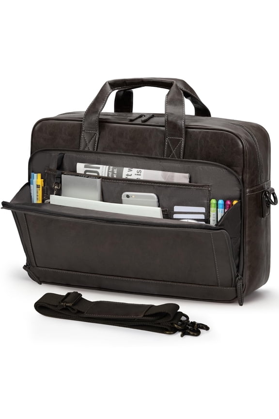 Mens Laptop Bag 16 Inch Leather Briefcase Vintage Messenger Bag for Men Large Crossbody Shoulder Office Computer Bag Retro College Satchel Bag for Work, Business,Travel,Coffee