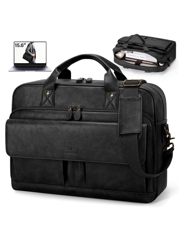 Mens Messenger Bag 15.6 Inch Laptop Bag PU Leather Briefcase Vintage Computer Satchel Bag for Work Business,Black