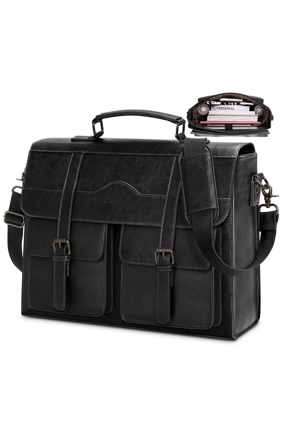 Mens Messenger Bag 17 Inch Vintage Leather Laptop Briefcase Magnetic Closure Large Satchel Computer Shoulder Bag,Black