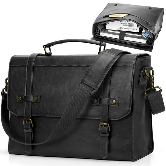RAINSMORE Mens Messenger Bag 17 Inch Waterproof Vintage Leather Laptop Briefcase Large Laptop Bag Satchel Bag Computer Shoulder Bag for Office Business Travel College,Gray