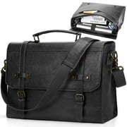 RAINSMORE Mens Messenger Bag 17 Inch Waterproof Vintage Leather Laptop Briefcase Satchel Bag Computer Shoulder Bag Large Laptop Bag for Office Business Travel College,Gray