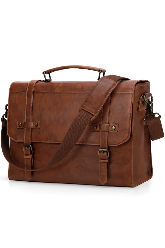 Mens Messenger Bag 18 Inch Waterproof Leather Laptop Briefcase Large Laptop Bag Satchel Bag Computer Shoulder Bag for Office Business Travel College,Brown