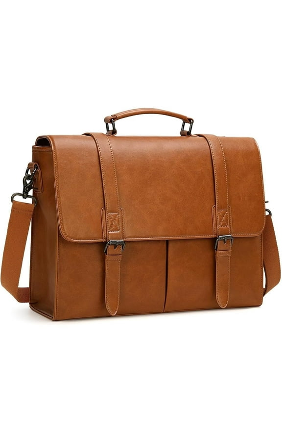 Messenger Bag for Men 15.6 Inch Vintage Leather Briefcase Waterproof Laptop Bag Large Satchel Shoulder Bag Office Work Business College Computer Bag,Brown