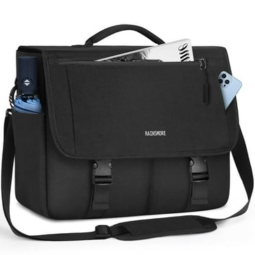 RAINSMORE Messenger Bag for Men 15.6 Inch Water Resistant Laptop Bag Casual Satchel Bags Large College Computer Bag Office Work Briefcase Fashion Crossbody Shoulder Handbag,Black
