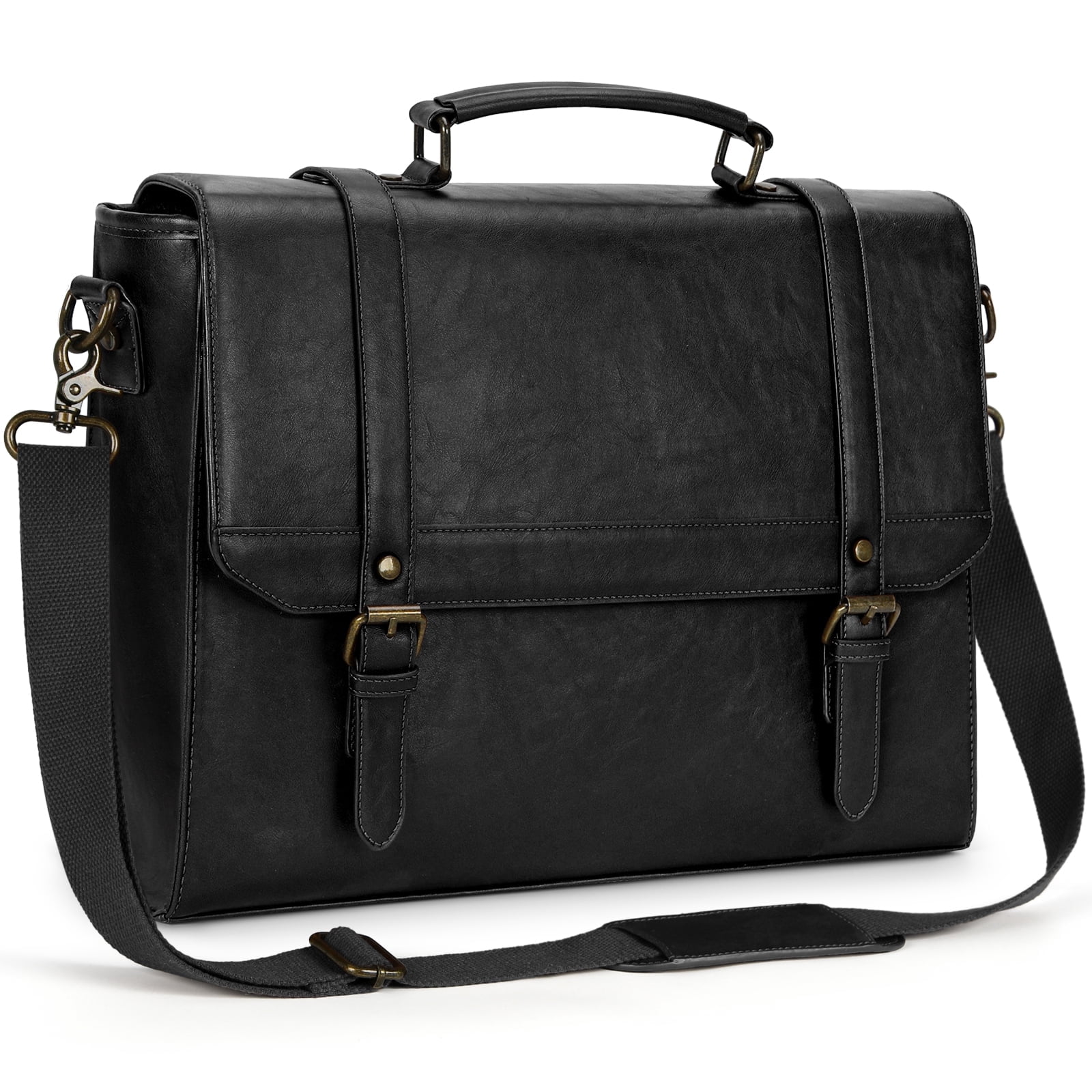 RAINSMORE Messenger Bag for Men 15.6 inch Vintage Leather Waterproof Laptop Briefcase Computer Laptop Bag Large Satchel Bag Retro Shoulder Bag for Office Business College,Black