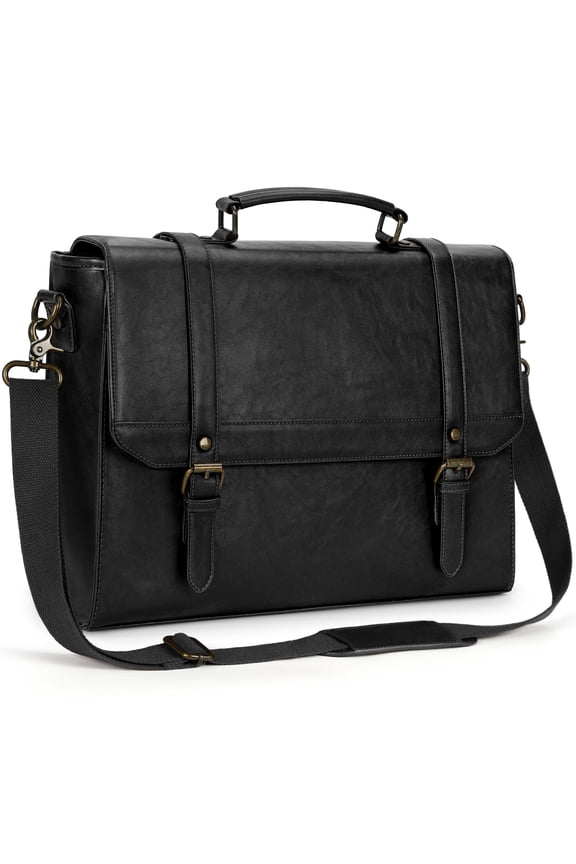 Messenger Bag for Men 15.6 inch Vintage Leather Waterproof Laptop Briefcase Computer Laptop Bag Large Satchel Bag Retro Shoulder Bag for Office Business College,Black