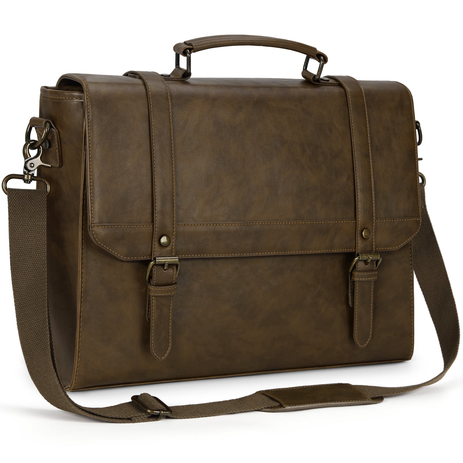RAINSMORE Messenger Bag for Men 15.6 inch Vintage Leather Waterproof Laptop Briefcase Computer Laptop Bag Large Satchel Bag Retro Shoulder Bag for Office Business College,Khaki
