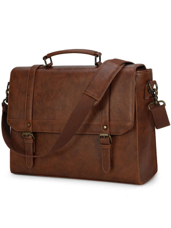 Messenger Bag for Men 15.6 inch Vintage Leather Waterproof Laptop Briefcase Computer Laptop Bag Large Satchel Bag Retro Shoulder Bag for Office Business College,Brown
