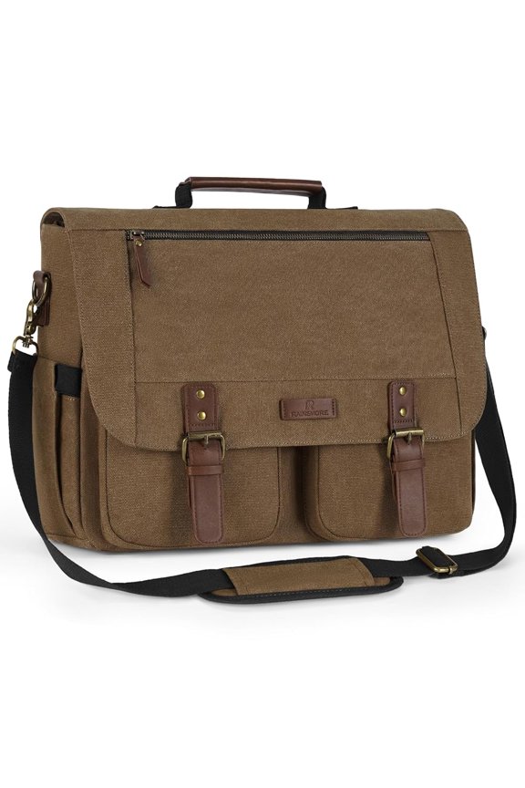 RAINSMORE Messenger Bag for Men 15.6inch Laptop Bag Water-resistant Canvas Computer Satchel Briefcase for Work College,Brown