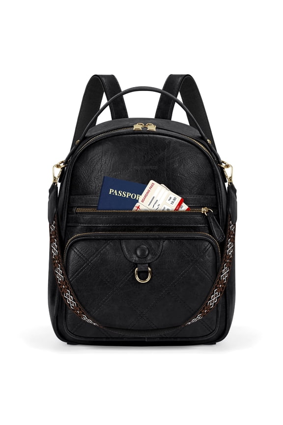 Backpack Purse for Women PU Leather Backpack for Work Office Small Fashion Daypack for College Travel,Black