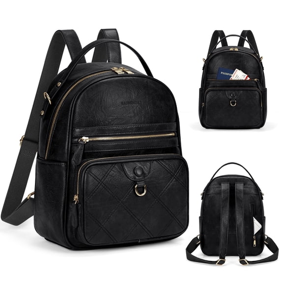 RAINSMORE Backpack Purse for Women PU Leather Backpack for Work Office Small Fashion Daypack for College Travel,Black