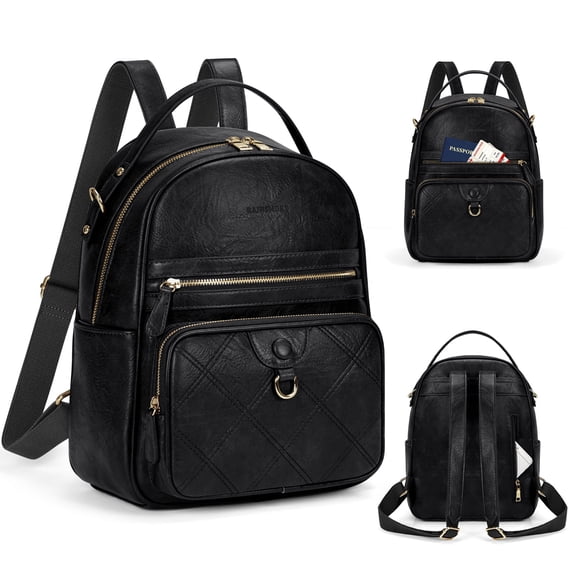 RAINSMORE Mini Leather Backpack Purse for Women Laptop Bag for Work Office Small Backpack Purse Daypack Cute,Black