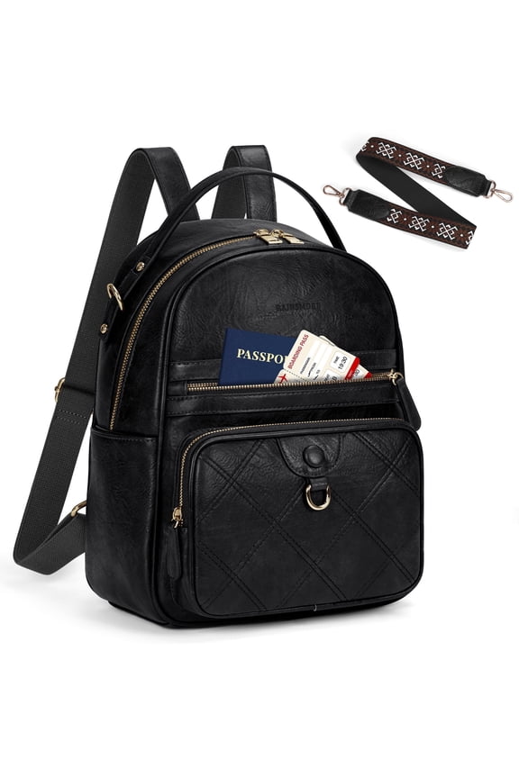 Mini Leather Backpack Purse for Women Laptop Bag for Work Office Small Backpack Purse Daypack Cute,Black