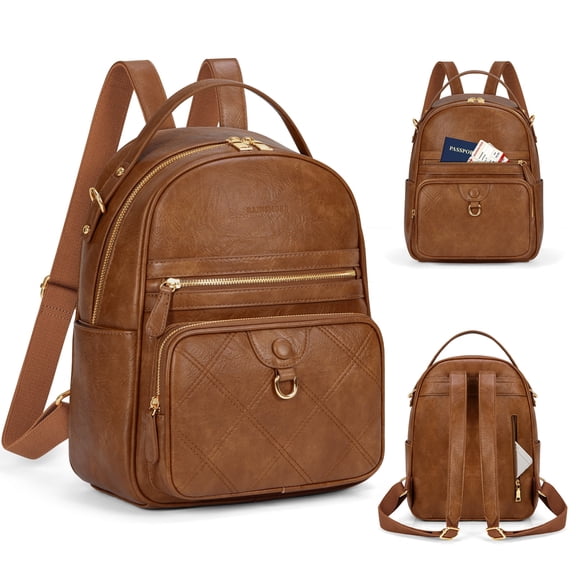 RAINSMORE Mini Leather Backpack Purse for Women Small Backpack Purse Cute Laptop Bag,Brown