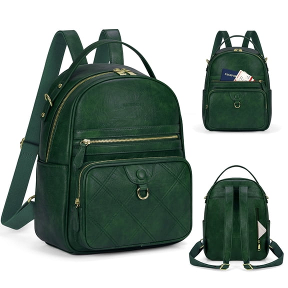 RAINSMORE Mini Leather Backpack Purse for Women Small Backpack Purse Cute Laptop Bag,Dark Green