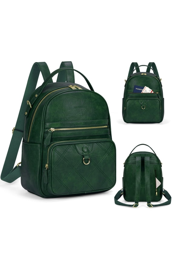 Mini Leather Backpack Purse for Women Small Backpack Purse Cute Laptop Bag,Dark Green