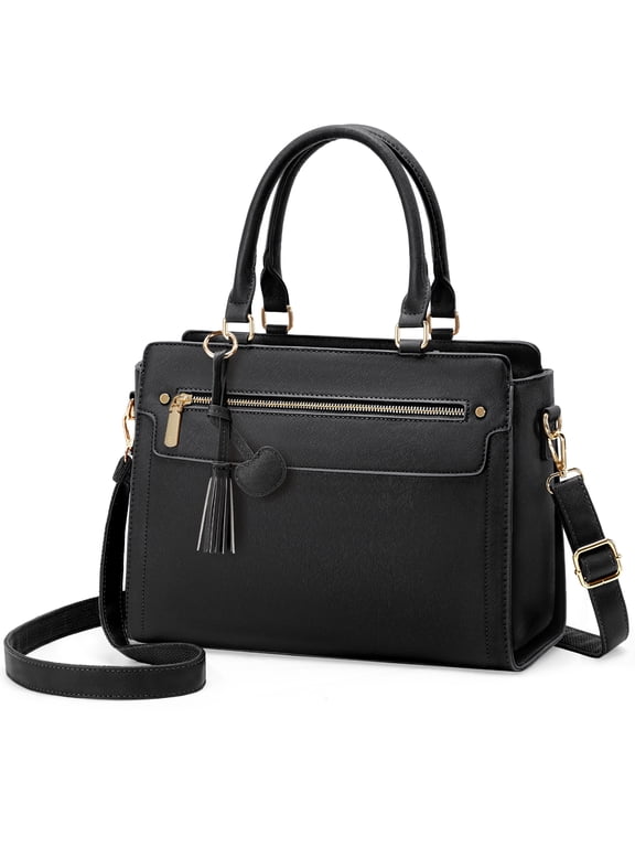 Handbag for Women 13in PU Leather Work Tote Bags Large Capacity Purses Shoulder Bag Crossbody Tote for Work Office Daily,Black