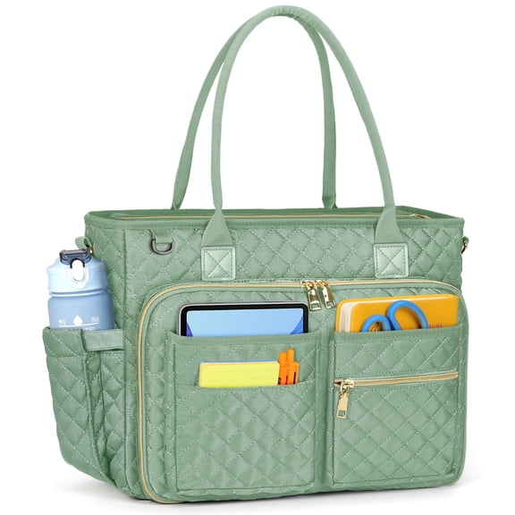 RAINSMORE Teacher Tote Bag 15.6 inch Laptop Bag for Women College Laptop Briefcase for Work Office Nurse Bag Professional Computer Messenger with Insulated Pocket,Peppermint Green