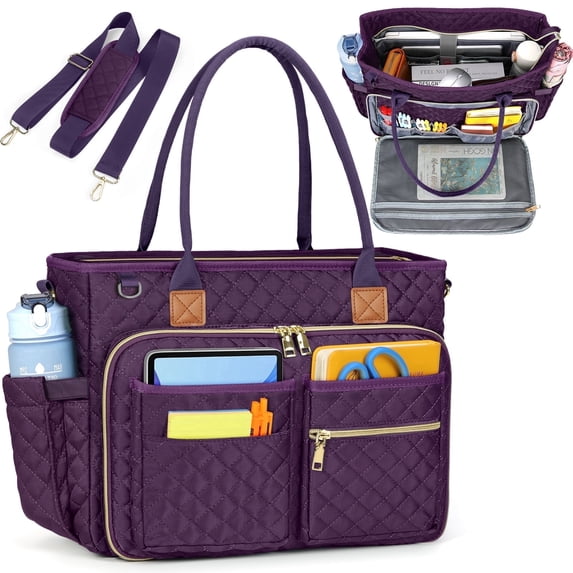 RAINSMORE 15.6 inch Laptop Bag for Women Teacher Tote Bag Laptop Tote Nurse Bag with Insulated Pocket Briefcase for Office College Nursing,Dark Purple