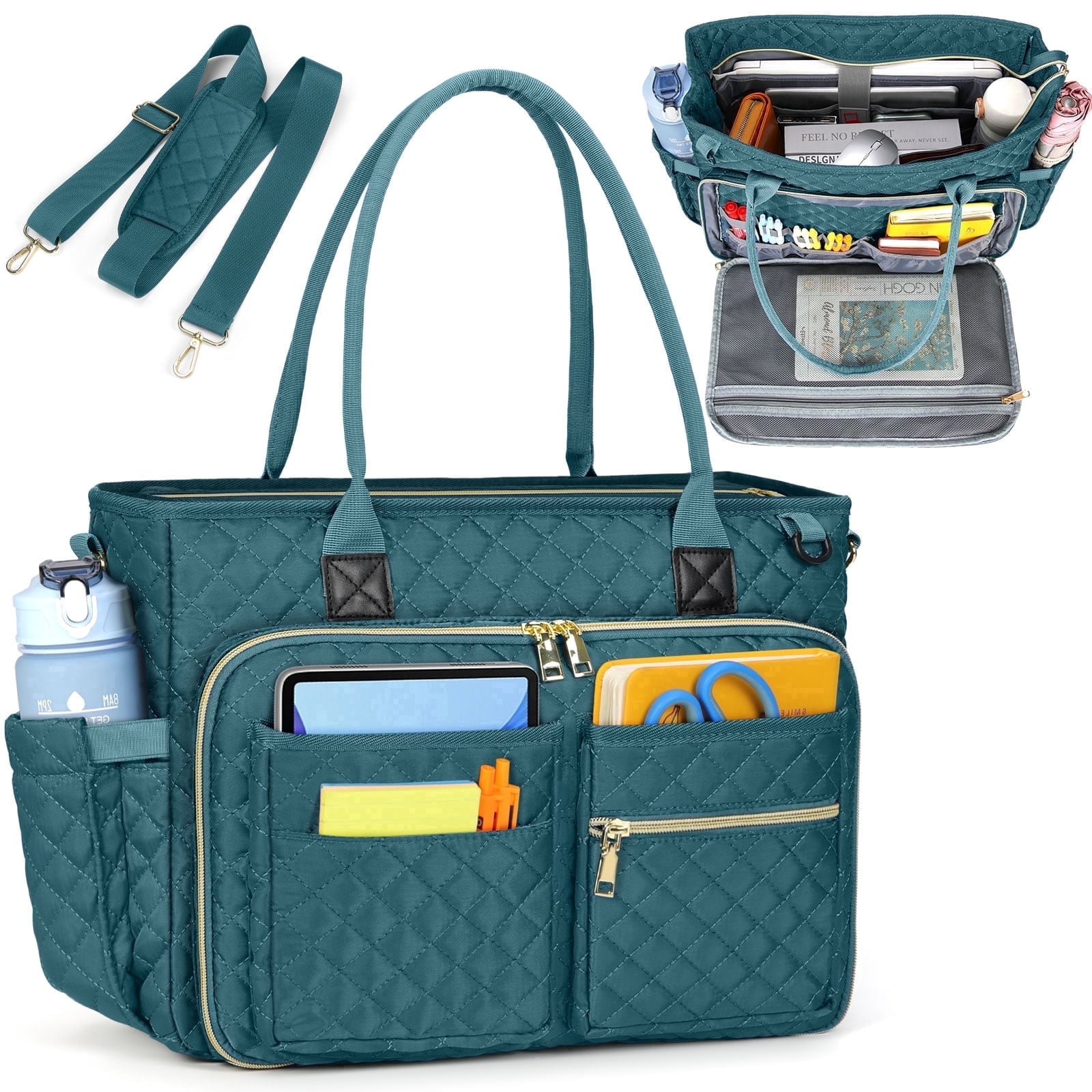 RAINSMORE Teacher Tote Bag 15.6 inch Laptop Bag for Women College Laptop Briefcase for Work Office Nurse Bag Professional Computer Messenger with Insulated Pocket,Dark Green