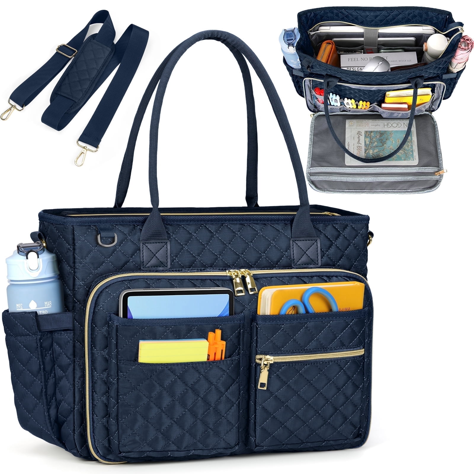 RAINSMORE Teacher Tote Bag 15.6 inch Laptop Bag for Women College Laptop Briefcase for Work Office Nurse Bag Professional Computer Messenger with Insulated Pocket,Dark Blue
