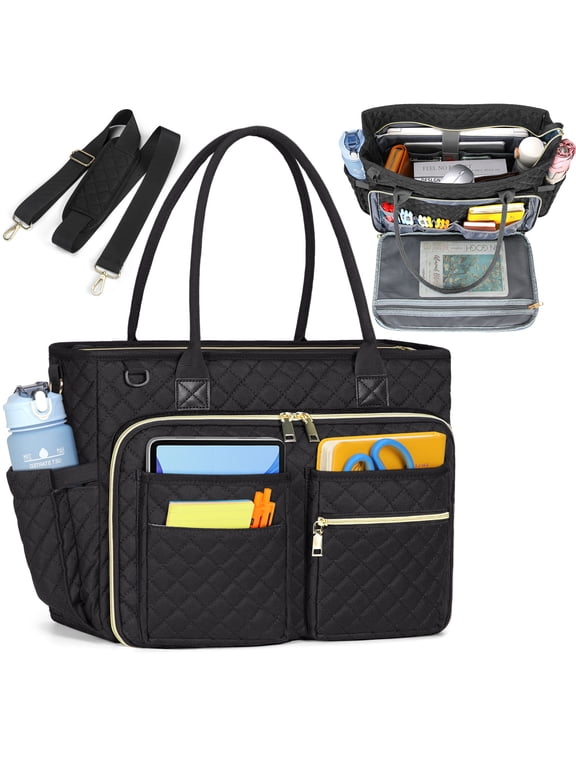 15.6 inch Laptop Bag for Women Teacher Tote Bag Laptop Tote Nurse Bag with Insulated Pocket Briefcase for Office College Nursing,Black