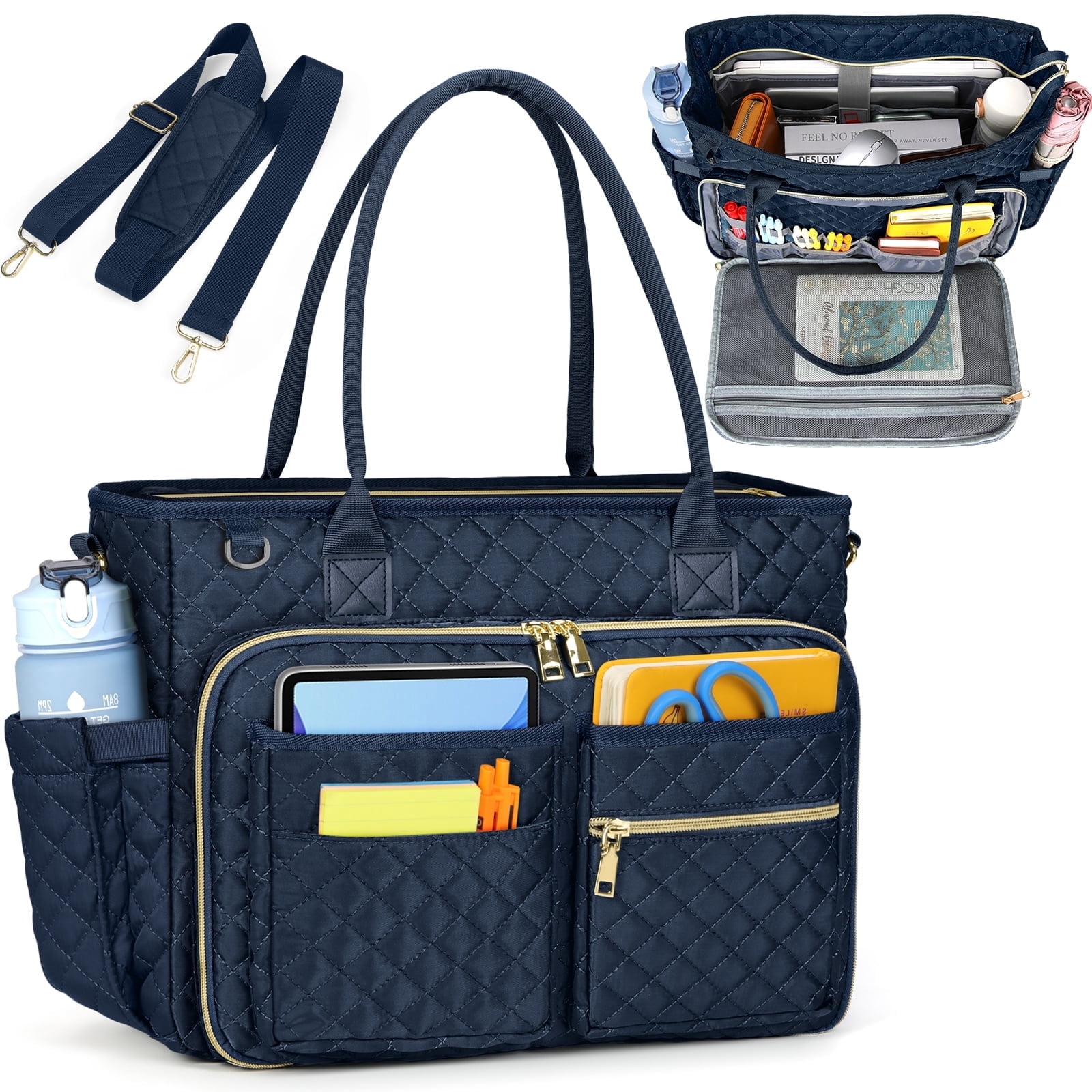 RAINSMORE Teacher Tote Bag 15.6 inch Laptop Bag for Women Work Bags Laptop Tote Nurse Bag Professional Computer Messenger with Insulated Pocket, Laptop Briefcase for Office, College, Nursing
