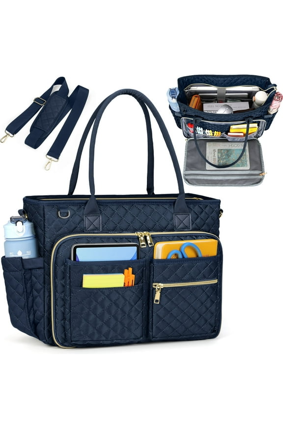Teacher Tote Bag 15.6 inch Laptop Bag for Women Work Bags Laptop Tote Nurse Bag Professional Computer Messenger with Insulated Pocket, Laptop Briefcase for Office, College, Nursing