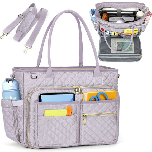 RAINSMORE Teacher Tote Bag 15.6 inch Laptop Bag for Women Work Bags Laptop Tote Nurse Bag Professional Computer Messenger with Insulated Pocket, Laptop Briefcase for Office, College, Nursing