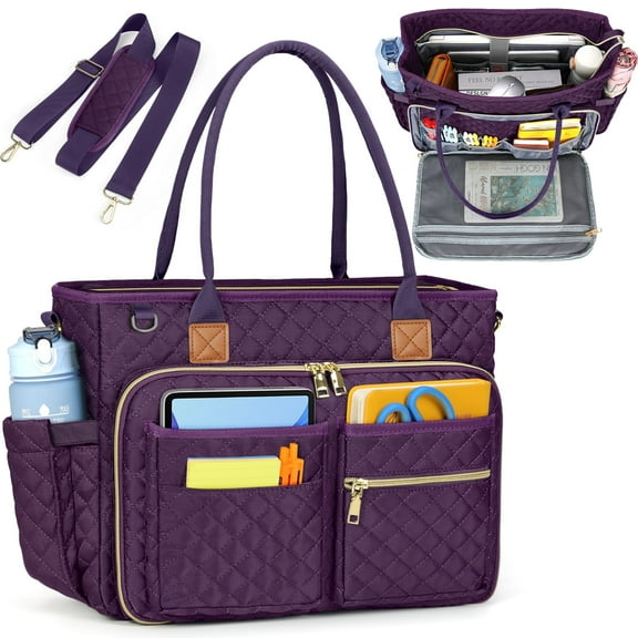RAINSMORE Teacher Tote Bag 15.6 inch Laptop Bag for Women Work Bags Laptop Tote Nurse Bag Professional Computer Messenger with Insulated Pocket, Laptop Briefcase for Office, College, Nursing