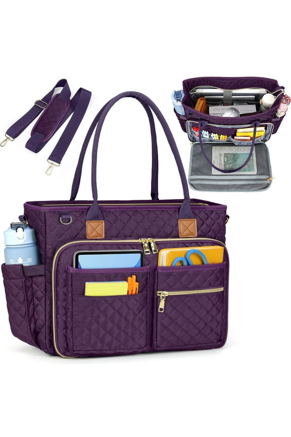 Teacher Tote Bag 15.6 inch Laptop Bag for Women Work Bags Laptop Tote Nurse Bag Professional Computer Messenger with Insulated Pocket, Laptop Briefcase for Office, College, Nursing