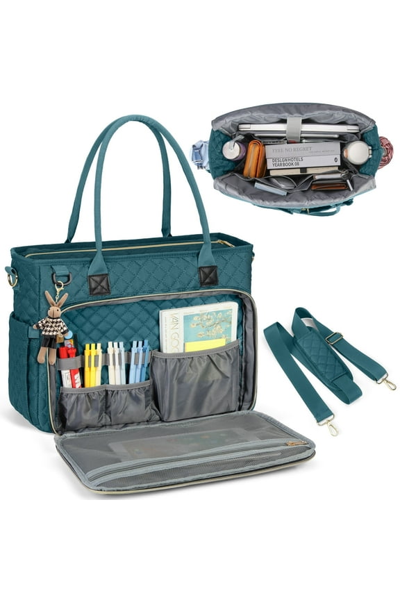 Teacher Tote Bag 15.6 inch Laptop Bag for Women Work Bags Laptop Tote Nurse Bag Professional Computer Messenger with Insulated Pocket, Laptop Briefcase for Office, College, Nursing