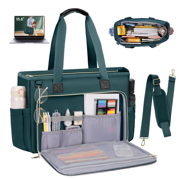 RAINSMORE Teacher Tote Bag 15.6 inch Laptop Bag for Women Nurse Bag Work Bags Laptop Tote Computer Briefcase Lightweight,Dark green