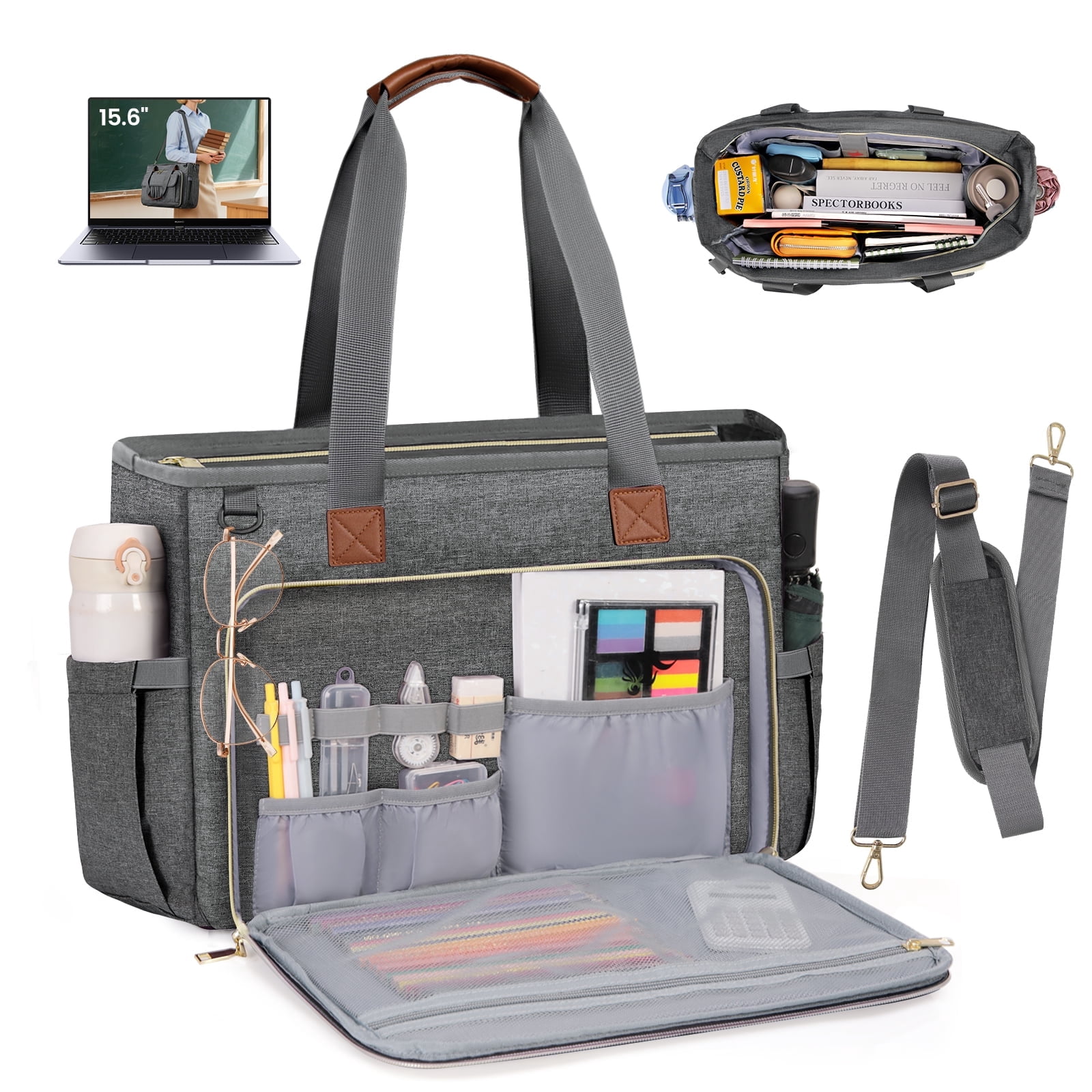 RAINSMORE Teacher Tote Bag 15.6 inch Laptop Bag for Women Work Bags Nurse Bag Lightweight Laptop Tote Computer Briefcase