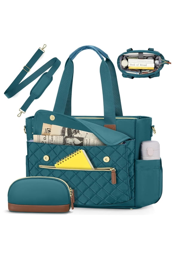 Teacher Tote Bag 15.6 inch Laptop Bag for Women with Cup Holder Work Bags Nurse Bag Professional Computer Briefcase,Green