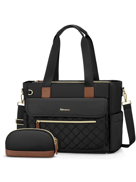 Teacher Tote Bag 15.6 inch Laptop Bag for Women with Small Bag Professional Work Tote Bags Nurse Bag Computer Briefcase,Black