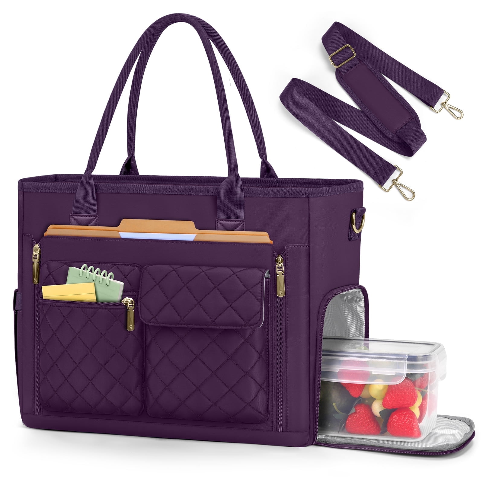 RAINSMORE Teacher Tote Bag with Insulated Lunch Compartment 15.6 inch Laptop Bag for Women Lightweight Work Bags Nurse Bags