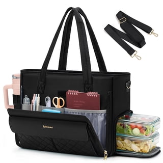 RAINSMORE Teacher Tote Bag with Insulated Lunch Compartment 15.6 inch Laptop Bag for Women Lunch Tote Bag Lightweight Work Bags Nurse Bags, Black