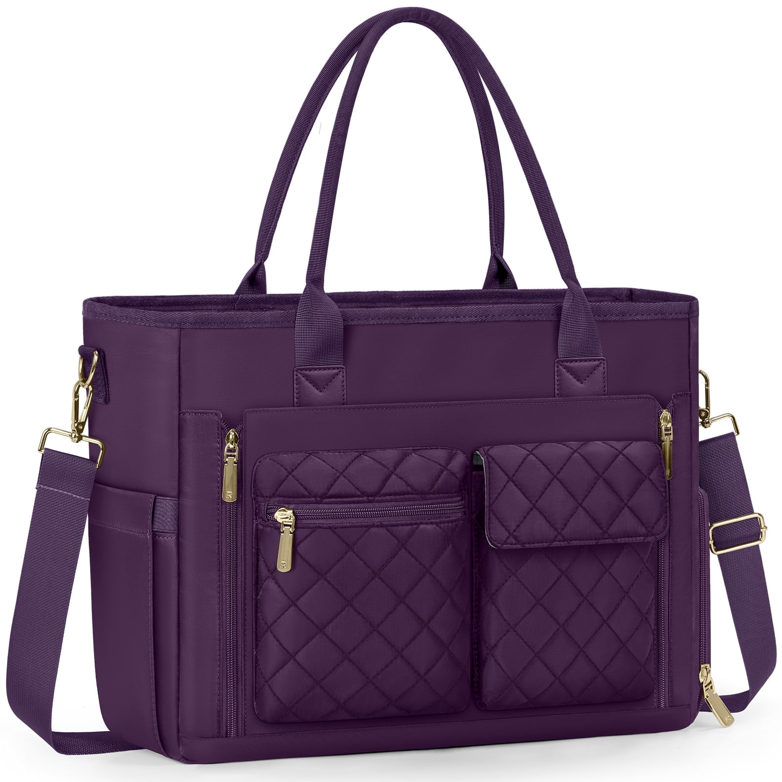 RAINSMORE Teacher Tote Bag with Insulated Lunch Compartment Lightweight 15.6 inch Laptop Bag for Women Work Bags Nurse Tote Bags,DarkPurple