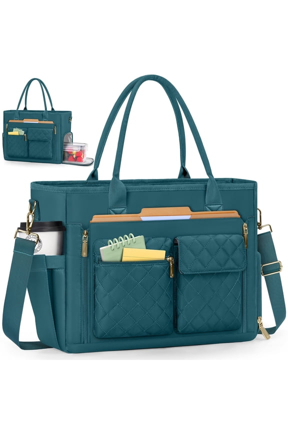 Teacher Tote Bag with Insulated Lunch Compartment Lightweight 15.6 inch Laptop Bag for Women Work Bags Nurse Tote Bags,Green