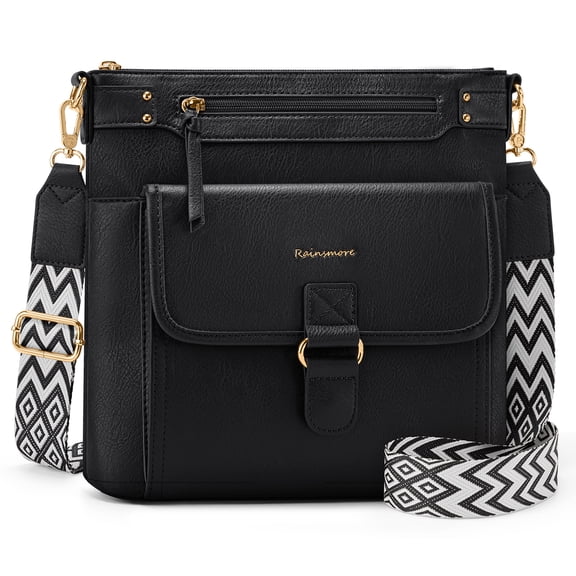 RAINSMORE Women Crossbody Bag Soft Waterproof PU Leather Shoulder Purse MultiβPocket Messenger Bag Handbag Casual Daily,Black