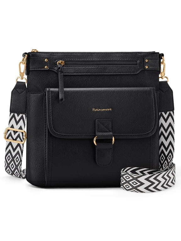 Women Crossbody Bag Soft Waterproof PU Leather Shoulder Purse Multi‑Pocket Messenger Bag Handbag Casual Daily,Black
