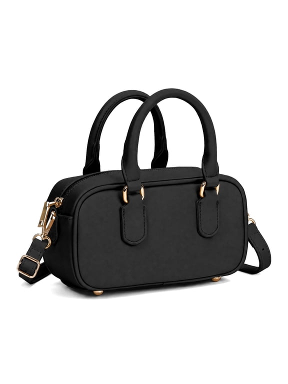 Women's Retro Bowler Handbags Minimalist Small Top Handle Purse Satchel Crossbody Shoulder Purse Cute Ladies Handbags for Work,Black
