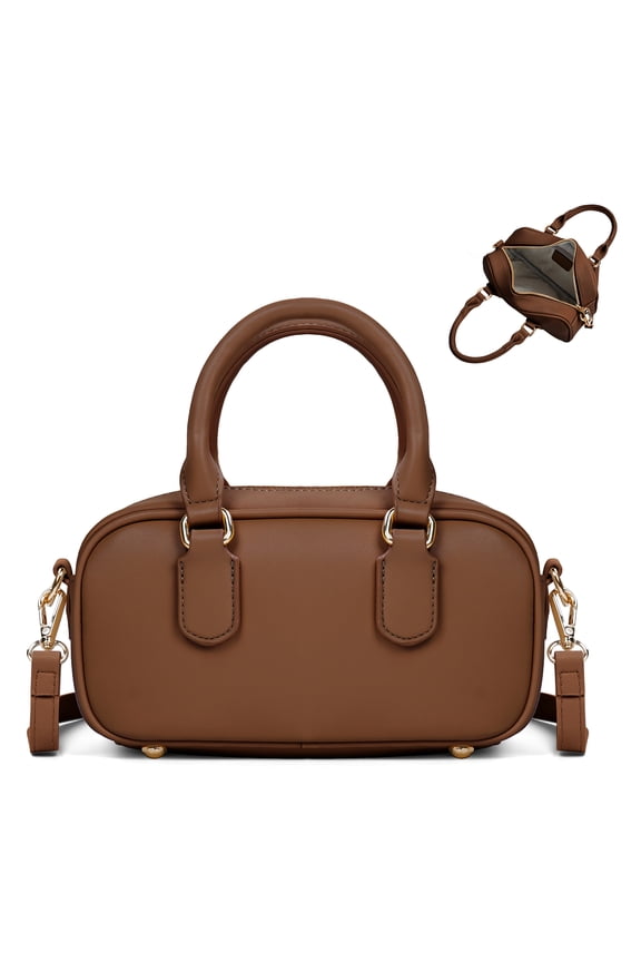 Women's Retro Bowler Handbags Minimalist Small Top Handle Purse Satchel Crossbody Shoulder Purse Cute Ladies Handbags for Work,Brown
