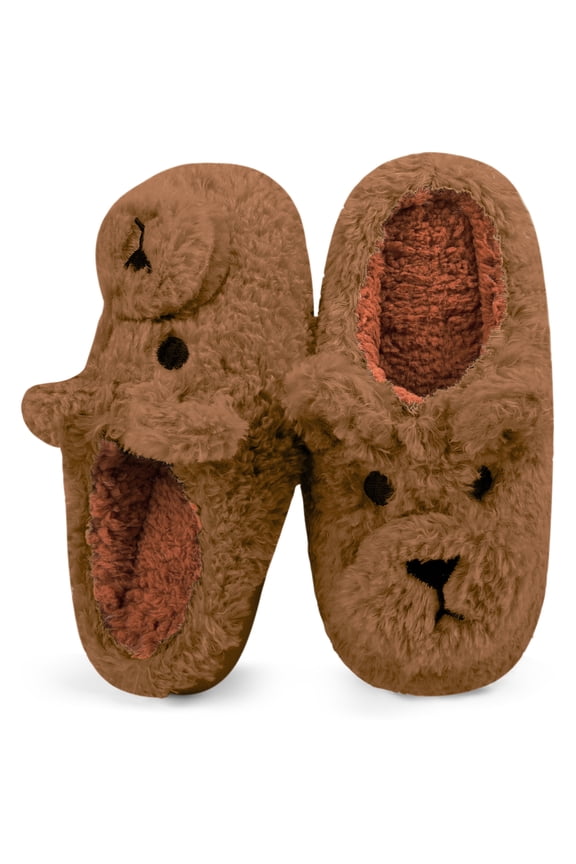 Women's Slippers with Fluffy Plush Lining Warm Indoor Outdoor House Shoes Slippers for Woman Cozy Foam Slippers Collar, Brown