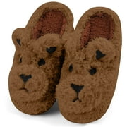RAINSMORE Women's Slippers with Fluffy Plush Lining Warm Indoor Outdoor House Shoes Slippers for Woman Cozy Foam Slippers Collar, Brown