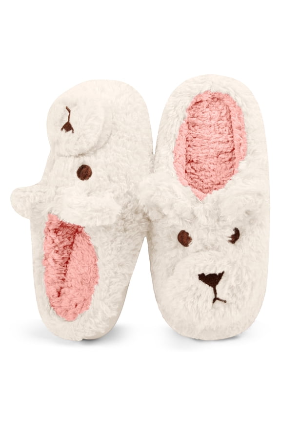 Women's Slippers with Fluffy Plush Lining Warm Indoor Outdoor House Shoes Slippers for Woman Cozy Foam Slippers Collar, White